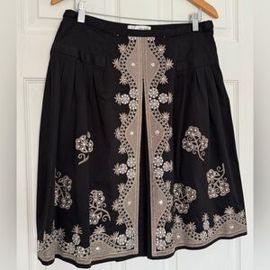 WD.NY Black A-Line Skirt with Tan Embroidery and Silver Beading